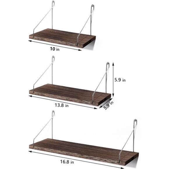 Floating Shelves Set of 3 Rustic Solid Wood Floating Shelf Wall Storage - Picture 7 of 8